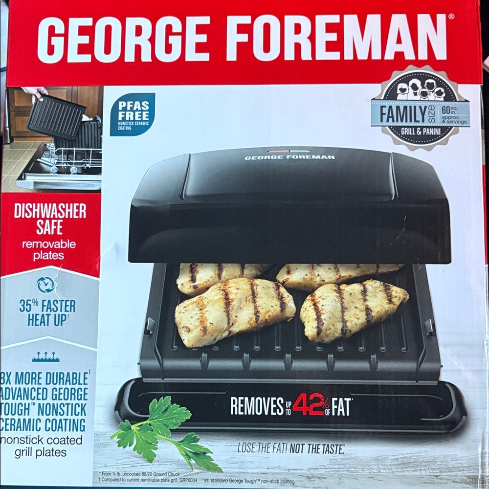 New George Foreman Black Grill with Removable Plates